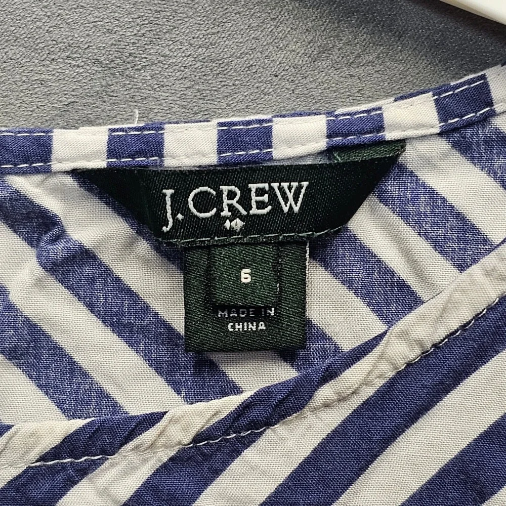 J.CREW Womens Navy Blue White Striped Viscose Mini Dress Pockets Size 6 68389